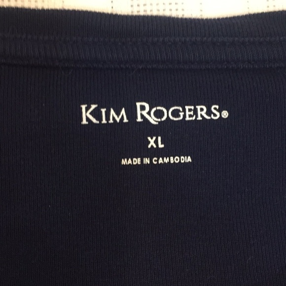 KIM ROGERS XL Navy White  Pit to Pit 22 1/4"  Cotton 3/4 length sleeves  Preworn - Picture 3 of 13
